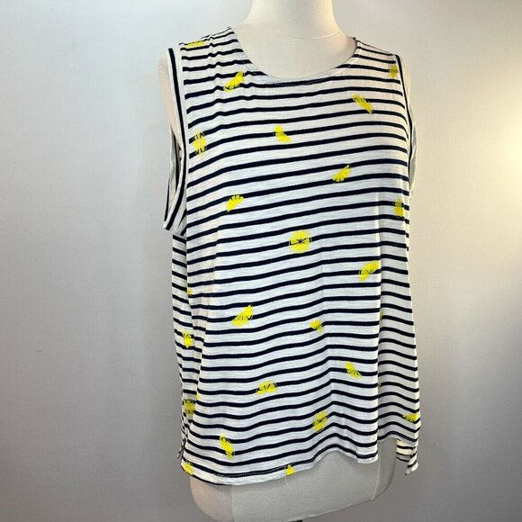 W5 Women's Navy/Ivory Striped Sliced Lemons Sleeveless Shirt - Size Large - NWT - Picture 1 of 3